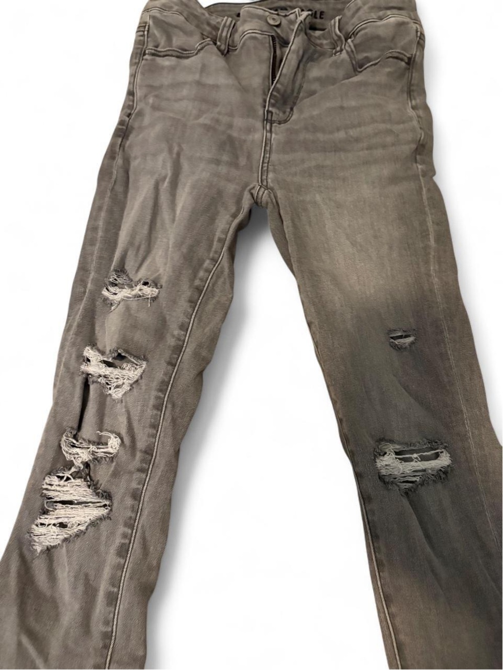 American Eagle Outfitters High-Rise Distressed Grey-Brown Skinny Jeans